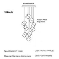 스테인드글라스조명 조명 식탁조명 인테리어조명 무드등 스테인글라스조명 테이블조명 수면등 펜던트조명 현대 계단 천장 샹들리에 황금/실버 스테인레스 스틸 럭셔리 유리 램프 LED 홈 거, [03] 9 lights  D50cm, [01] Not Dimmable, [02] White Light (6000k), 11.9 lights  D50cm - Dimmable